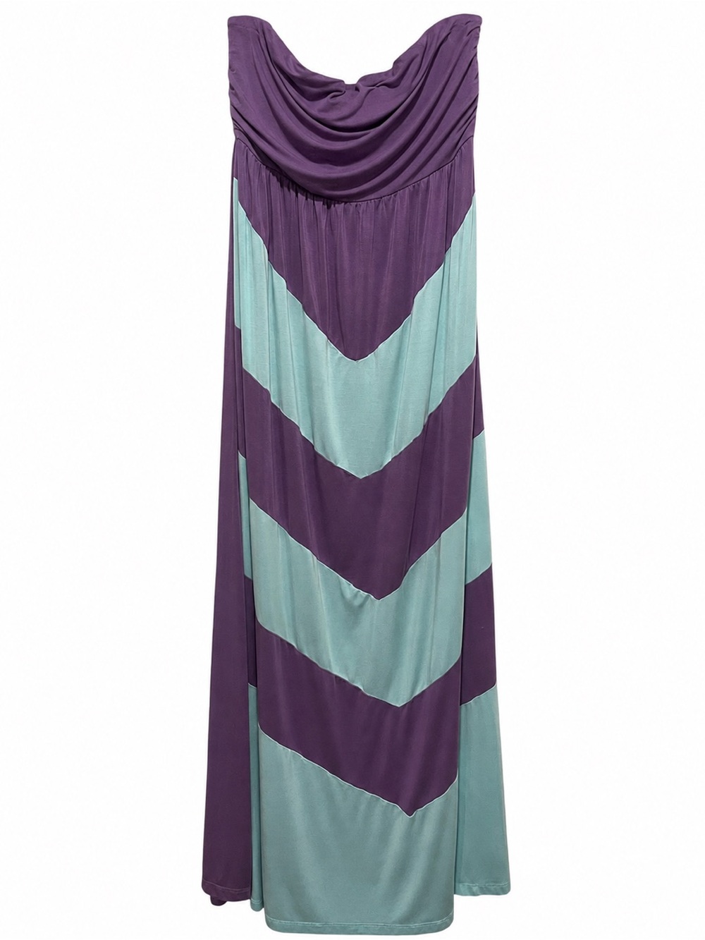 Design History Strapless Maxi Dress Purple Aqua Chevron Colorblock M